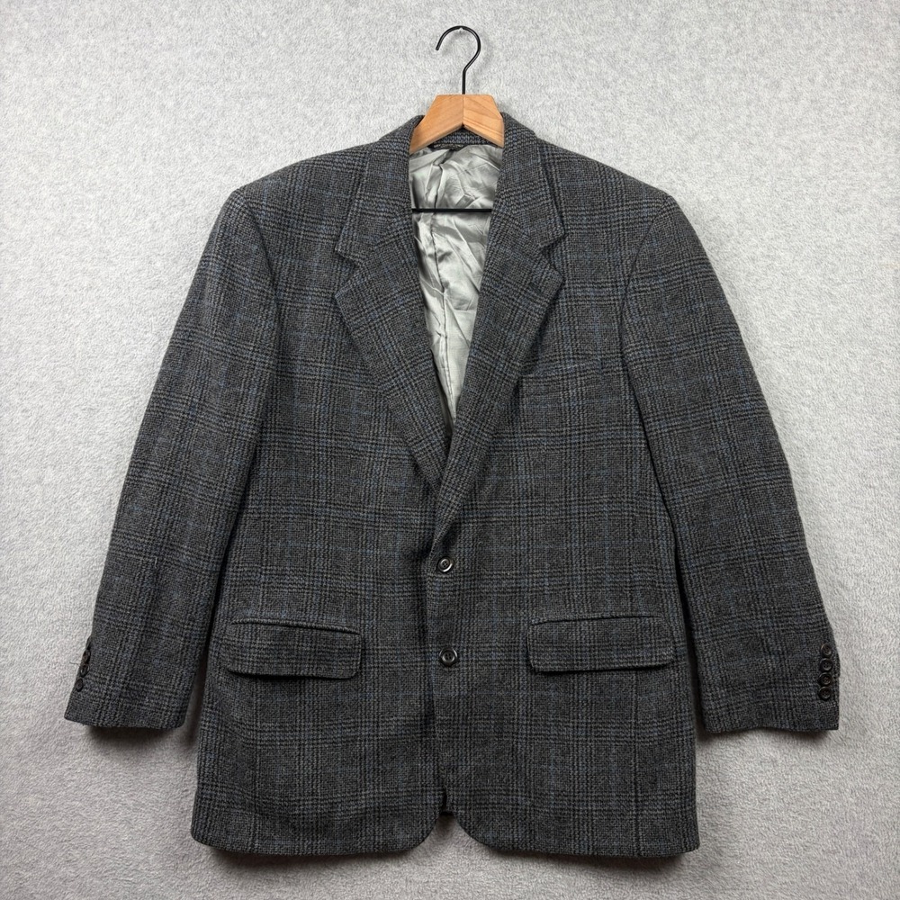 Vintage Lord Taylor Blazer Mens 42R Gray Camel Hair Glen Plaid Sport Coat USA
